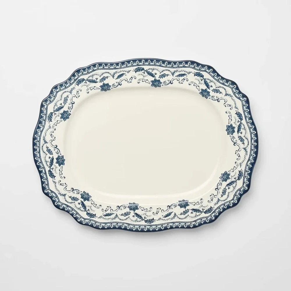 Stoneware Serve‎ Platter Blue Pattern - Threshold Studio McGee Target Christmas